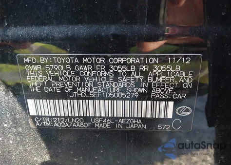 2013 Lexus Ls 460 L z USA, uszkodzony, nr VIN JTHDL5EF1D5005279